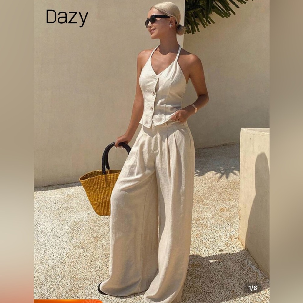 Cream Wide-Leg 2 piece Jumpsuit